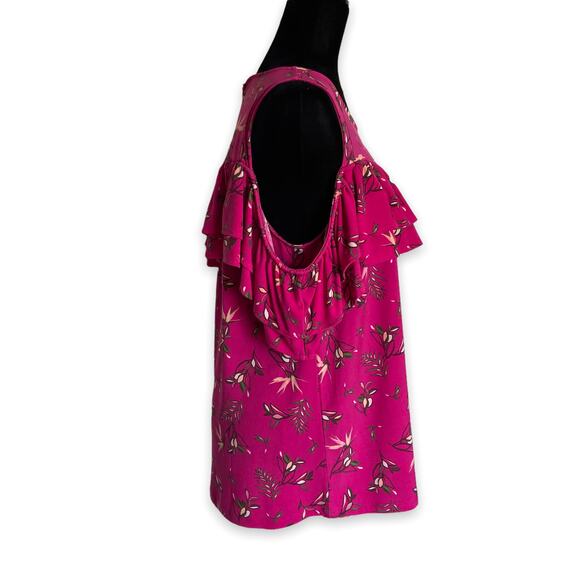 Lane Bryant Womens Top Size 18 20 Pink Floral Cold‎ Shoulder Bird of Paradise - Picture 2 of 5